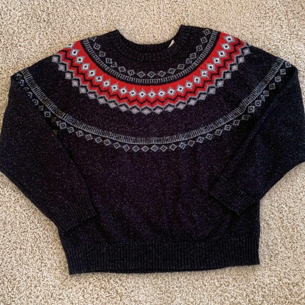 Weatherproof Vintage Original Women Crewneck Fair Isle Sweater Black Red Size XL